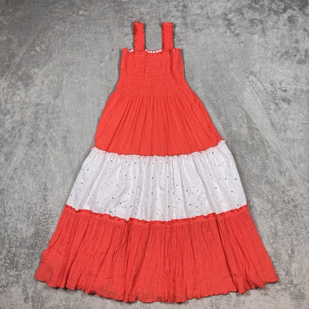 LeLe For Kids Girls Dress Lot Size L Cotton Tiered Summer Red‎ Yellow 2Pc
